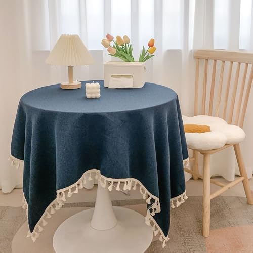 Blausky 40x60cm Volltonfarbe Quaste Tischdecke,Abwaschbar Tischtuch Tischdecken Elegant Baumwolle Leinen Tischwäsche Stoff-Tischdecke für Home Küche Speisetisch Garten Picknick,Dunkelblau von Blausky