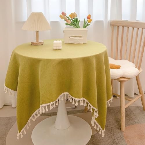 Blausky 40x60cm Volltonfarbe Quaste Tischdecke,Abwaschbar Tischtuch Tischdecken Elegant Baumwolle Leinen Tischwäsche Stoff-Tischdecke für Home Küche Speisetisch Garten Picknick,Gelbgrün von Blausky