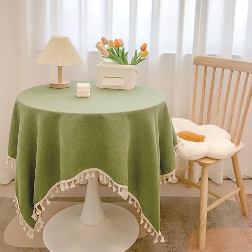 Blausky 40x60cm Volltonfarbe Quaste Tischdecke,Abwaschbar Tischtuch Tischdecken Elegant Baumwolle Leinen Tischwäsche Stoff-Tischdecke für Home Küche Speisetisch Garten Picknick,Grasgrün von Blausky