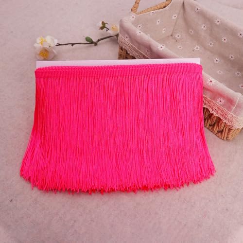 Blausky 5 Yards x 15cm Fransenborte Fransenbordüre Fransenband Dekoband Seide Quaste Tanzfransen Fransen-Borten Bänder zum Nähen DIY Basteln Kleidung Kostüme Vorhänge Dekoration,Fluoreszierendes Rosa von Blausky