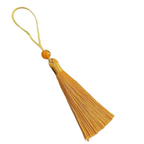 Blausky 50 Stück 15cm Seide Quaste,Weiche Bunte Quasten Handgemachte Quaste zum Basteln Quastenanhänger mit Glasperlen für DIY Schmuckherstellung Lesezeichen Ohrringe Wohnkultur,Hellgelb von Blausky