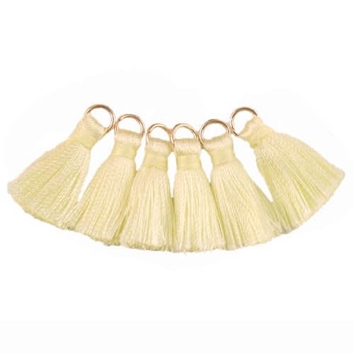 Blausky 50 Stück 2cm Quaste Anhänger,Mini Tassel Charm Bunte Handgemachte Troddel Quasten mit Metallring zum Aufhängen DIY Bastelzubehör für Ohrringe Schlüsselanhänger Lesezeichen,Gelb A von Blausky