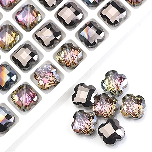 Blausky 50 Stück Facettierte Glasperlen,12mm Kleeblatt-Kristallperlen Glitzerperlen Edelsteinperlen mit Loch Bastelperlen Lose Perlen zum Auffädeln für Armbänder Ohrringe Halsketten,Schwarzviolett von Blausky