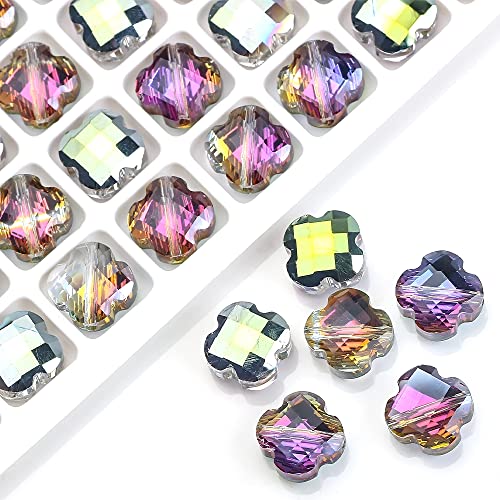 Blausky 50 Stück Facettierte Glasperlen,12mm Kleeblatt-Kristallperlen Glitzerperlen Edelsteinperlen mit Loch Bastelperlen Lose Perlen zum Auffädeln für Armbänder Ohrringe Halsketten,Rosenrot Grün von Blausky