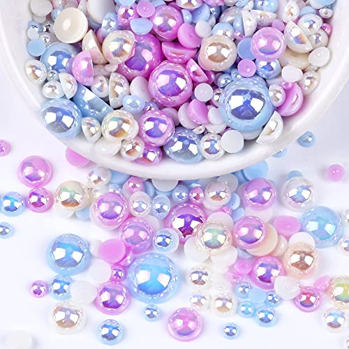 Blausky 500 Stück Flache Rückseite Halbrunde Perlen,Flache Rücken Perlen,Kunstperle Lose Perlen Bunte Halbperlen,Imitationsperlen Dekoperlen für DIY Maniküre,Schmuckherstellung,4 mm,Lila-Blau von Blausky