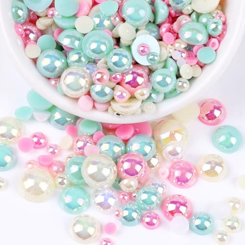 Blausky 500 Stück Flache Rückseite Halbrunde Perlen,Flache Rücken Perlen,Kunstperle Lose Perlen Bunte Halbperlen,Imitationsperlen Dekoperlen für DIY Maniküre,Schmuckherstellung,4 mm,Pink-Blau von Blausky