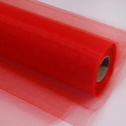 Blausky 50cm x 50m Organza Stoffe zum Nähen,Tüllstoff Transparent Glanz Stoff,Organza-Rolle Netzstoff Dekostoff für Tischläufer Gardine Vorhänge Tischdecken Bogenschärpe,Rot von Blausky