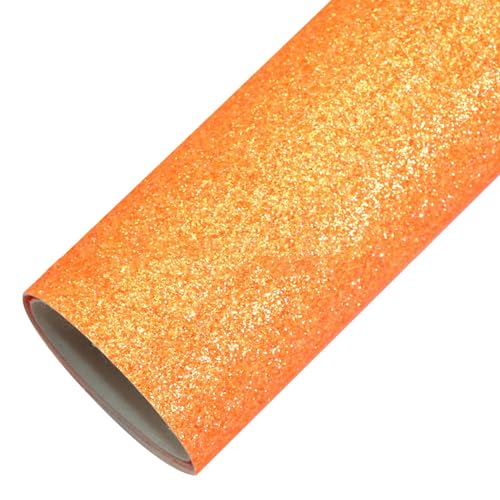 Blausky 50x140cm Glitter Leder Stoff Blätter,Stoff aus PU-Leder Kunstleder mit Glitzer Lederstoff Leder Patch zum Nähen Reparieren Bezugsstoff für DIY Tasche Hut Schleifen Schmuck,Orange von Blausky