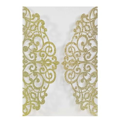 Blausky 6 Stück Glitzer Einladungskarten inkl. Umschlägen zum Hochzeit,Elegant Papier Einladungen Karte Partyeinladungen Geburtstagseinladungen Einladung mit Satinschleife für Feier,Gelb von Blausky