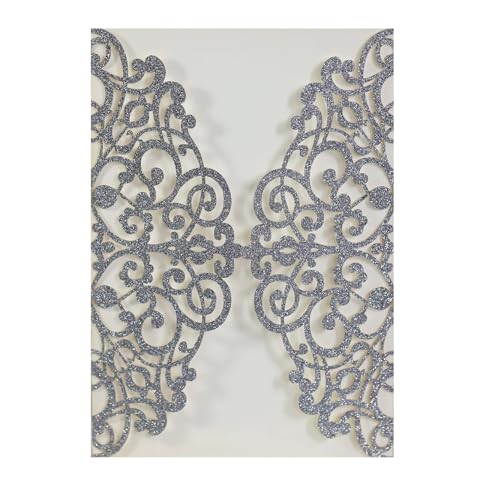 Blausky 6 Stück Glitzer Einladungskarten inkl. Umschlägen zum Hochzeit,Elegant Papier Einladungen Karte Partyeinladungen Geburtstagseinladungen Einladung mit Satinschleife für Feier,Grau von Blausky