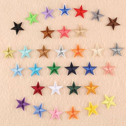 Blausky 66 Stück Aufnäher zum Aufnähen oder Aufbügeln,3x3cm Stern Bügelbilder Stickerei Patches Applikation Bügelflicken DIY-Zubehör für Kleidung Kleid Jacken Hut Jeans Rucksäcke,Mix von Blausky