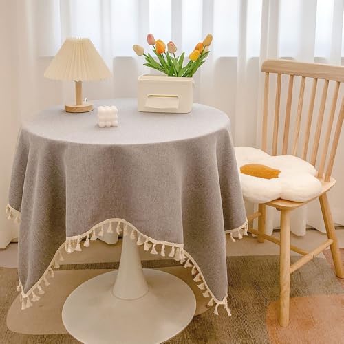 Blausky 80x120cm Volltonfarbe Quaste Tischdecke,Abwaschbar Tischtuch Tischdecken Elegant Baumwolle Leinen Tischwäsche Stoff-Tischdecke für Home Küche Speisetisch Garten Picknick,Grau von Blausky