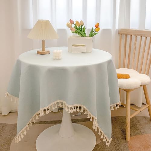 Blausky 80x120cm Volltonfarbe Quaste Tischdecke,Abwaschbar Tischtuch Tischdecken Elegant Baumwolle Leinen Tischwäsche Stoff-Tischdecke für Home Küche Speisetisch Garten Picknick,Hellblau von Blausky