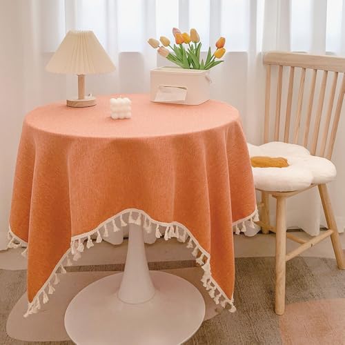 Blausky 90x140cm Volltonfarbe Quaste Tischdecke,Abwaschbar Tischtuch Tischdecken Elegant Baumwolle Leinen Tischwäsche Stoff-Tischdecke für Home Küche Speisetisch Garten Picknick,Orange von Blausky