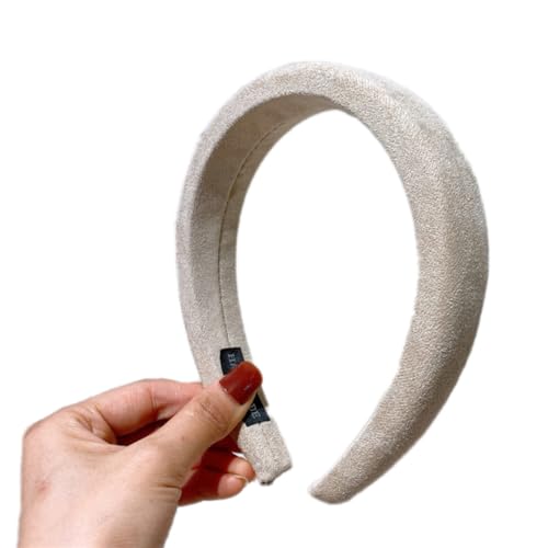 Blausky Damen Samt Haarreif,Elastische Haarband Vintage Gepolsterte Haarreifen Breit Stirnbänder Elegant Samtstoff-Stirnband rutschfest Kopfband Haarbänder Haarschmuck für Frauen,Beige von Blausky