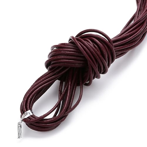 Blausky Lederband aus echt Leder,Rund Lederschnur Rindsleder Lederrieme Reißfeste LederschnurBasteln Lederbänder Natur Echtlederband für Armband Schlüsselband Schmuck,Weinrot,1mm x 10yards von Blausky