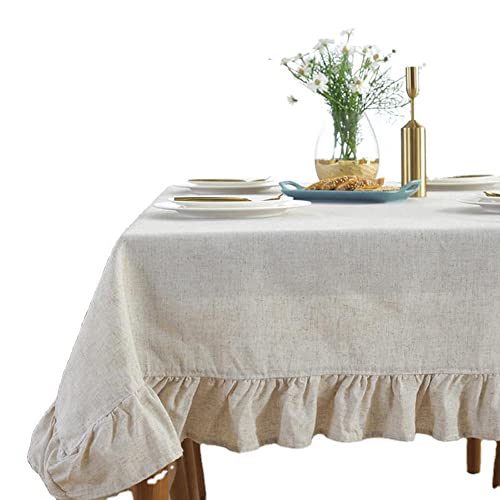 Blausky Tischdecke,Volltonfarbe Baumwolle Landhausstil Tischwäsche Tischtuch Tischdecke Abdeckung mit Rüschen,für Couchtisch Esstisch,Home Küche Party Picknick Weihnachts Dekoration,Beige,140x180 cm von Blausky