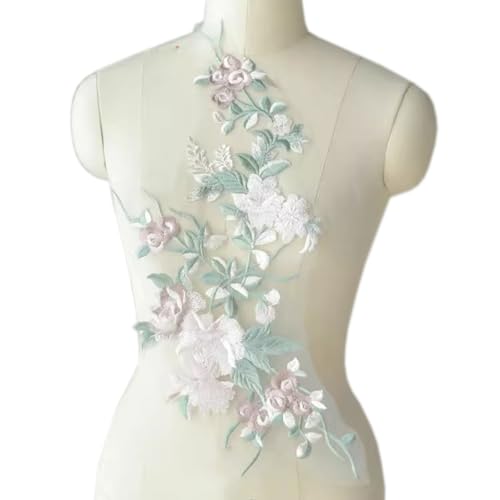 Stickerei Spitze Applikation,Spitzenkragen,Blumen-Gestickter Patch,Spitzenborte,Spitze Applique,Floraler Spitzenstoff für DIY Nähen Kleidung Brautkleid Hochzeitskleid,Grün,24x50cm von Blausky