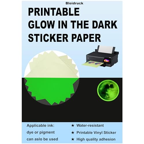 Bedruckbares Glow in The Dark Aufkleberpapier A4 210x279mm Leuchtendes wasserfestes Vinyl Aufkleberpapier für Inkjet Drucker von Bleidruck