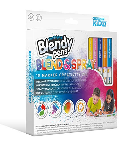 Blendy Pens Blend & Spray Set mit 10 Filzstifte, 5 Farbstifte Mischkammern, 6 magische Poster, 2 Schablonen und Airbrush, Marker in 10 Farben für tolle Farbverläufe, Kreativset für Kinder ab 6 Jahren von Blendy Pens