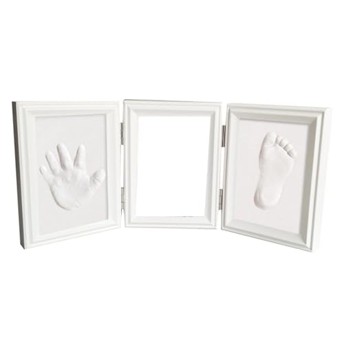 BlesConi Dreifach gefalteter Baby-Bilderrahmen aus Holz mit Handabdruck und Fußabdruck Ton-Kit für Neugeborene Vollmond Andenken Geschenk von BlesConi
