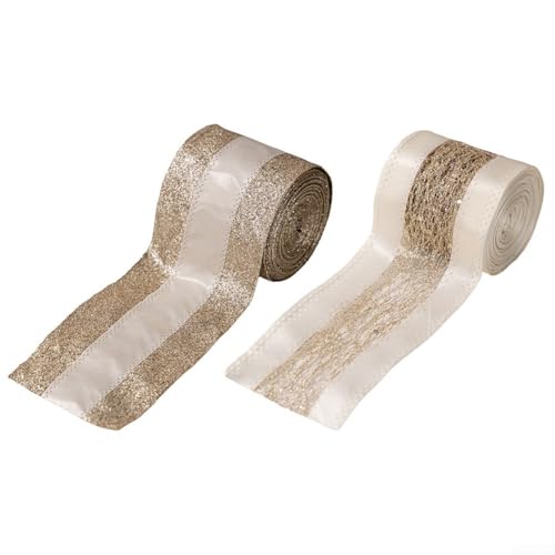 BlesConi Goldfarbenes Weihnachtsband aus Leinen und Drahtgeflecht, Rolle für Geschenke, Verpackung, Baum- und Tischdekoration, festliche Feiertags-Heimdekoration (gemischte Farben) von BlesConi
