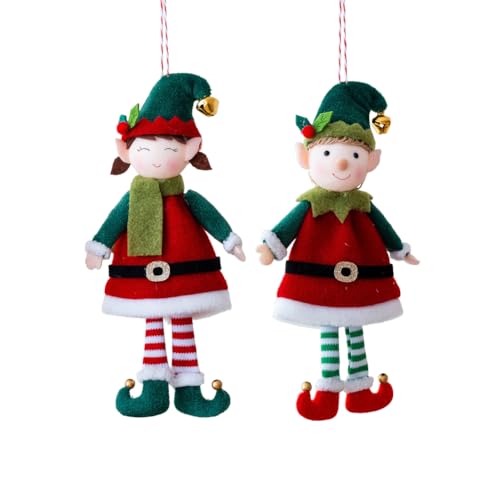 BlesConi Weihnachtspuppen-Anhänger, niedlich, für Elfenpaare, Puppenhut, hängende Fußglocke für Elfendekoration, 2 Stück von BlesConi