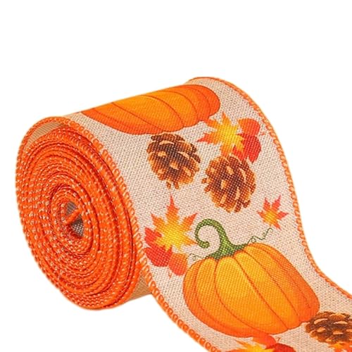 Juteband, Herbsternte, 457,2 cm lang, mit genähten Kanten und Kürbis-Design, für Thanksgiving-Kränze und Geschenkverpackungen (F) von BlesConi