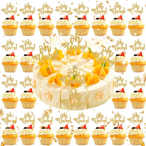 30 Stück Oh Baby Shower Cake Toppers, Glitter Oh Baby Cupcake Topper liefern Dekore, für Hochzeit, Geburtstag, Baby Shower, Kids Party Dekorationen von Bless