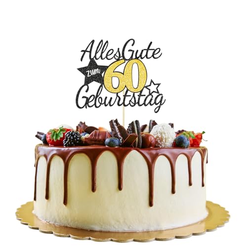 Bliceon 60th Geburtstag Tortendeko, Happy Birthday Kuchen Deko für Männer und Frauen, 60th Geburtstag Party Dekoration für Torte und Feiern(Schwarz Gold) von Bliceon