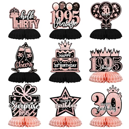 Bliceon Dekorationen zum 30. Geburtstag für Frauen, Roségold, Waben-Mittelstücke, 9-teiliges Partyzubehör im Vintage-Stil von 1995, für Feiern zum 30. Geburtstag Bliceon Dekorationen zum 30. Geburtstag für Frauen, Roségold, Waben-Mittelstücke, 9-teiliges Partyzubehör im Vintage-Stil von 1995, für Feiern zum 30. Geburtstag von Bliceon
