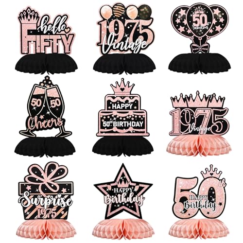 Bliceon Dekorationen zum 50. Geburtstag für Frauen, Roségold, Waben-Mittelstücke, 9-teiliges Partyzubehör im Vintage-Stil von 1975, für Feiern zum 50. Geburtstag Bliceon Dekorationen zum 50. Geburtstag für Frauen, Roségold, Waben-Mittelstücke, 9-teiliges Partyzubehör im Vintage-Stil von 1975, für Feiern zum 50. Geburtstag von Bliceon
