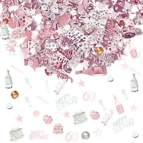 Bliceon Konfetti 60 Geburtstag, 20g Rosa und Silber Glänzend Deko Streukonfetti für Tischdeko, Geschenktüten, Einladungen, Tortenständer und Partydekorationen, 60 Geburtstag Feiern von Bliceon