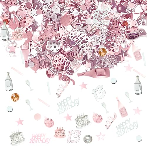 Bliceon Konfetti zum 13. Geburtstag, 20g Rosa und Silber Glänzend Deko Streukonfetti für Tischdeko, Geschenktüten, Einladungen, Tortenständer und Partydekorationen, 13 Geburtstag Feiern von Bliceon
