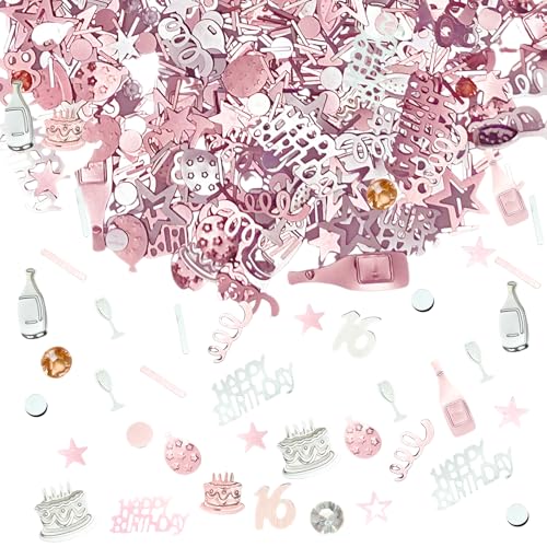Bliceon Konfetti zum 16. Geburtstag, 20g Rosa und Silber Glänzendes Streukonfetti für Tischdeko, Geschenktüten, Einladungen, Tortenständer und Partydekorationen, 16 Geburtstag Feiern von Bliceon