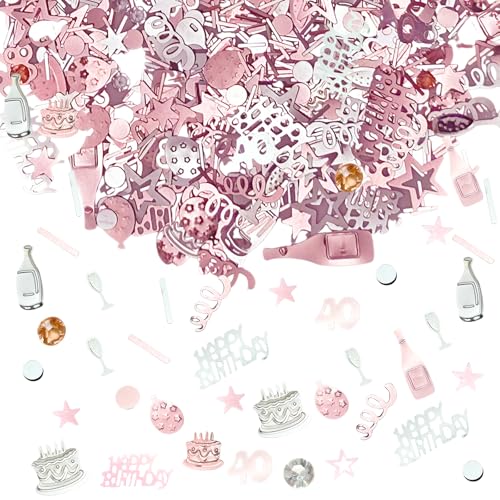 Bliceon Konfetti zum 40 Geburtstag, 20g Rosa und Silber Glänzendes Streukonfetti für Tischdeko, Geschenktüten, Einladungen, Tortenständer und Partydekorationen, 40 Geburtstag Feiern von Bliceon