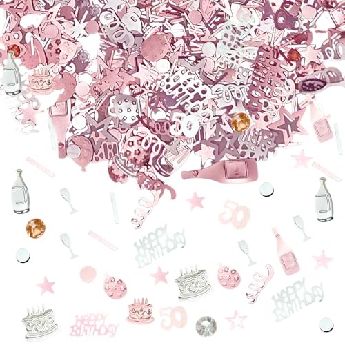Bliceon Konfetti zum 50 Geburtstag, 20g Rosa und Silber Glänzend Deko Streukonfetti für Tischdeko, Geschenktüten, Einladungen, Tortenständer und Partydekorationen, 50 Geburtstag Feiern von Bliceon