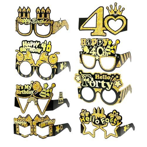 Bliceon Papierbrillen zum 40. Geburtstag, goldfarben, schwarz, Foto-Requisiten für Frauen und Mädchen, Party-Dekoration, Geschenkzubehör, 40 Jahre Feier, Schwarz / Gold, 8 Stück Bliceon Papierbrillen zum 40. Geburtstag, goldfarben, schwarz, Foto-Requisiten für Frauen und Mädchen, Party-Dekoration, Geschenkzubehör, 40 Jahre Feier, Schwarz / Gold, 8 Stück von Bliceon