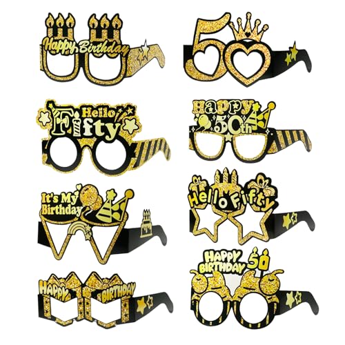 Bliceon Papierbrillen zum 50. Geburtstag, goldfarben, schwarz, Foto-Requisiten für Frauen und Mädchen, Party-Dekoration, Geschenkzubehör, 50 Jahre Feier, Schwarz / Gold, 8 Stück Bliceon Papierbrillen zum 50. Geburtstag, goldfarben, schwarz, Foto-Requisiten für Frauen und Mädchen, Party-Dekoration, Geschenkzubehör, 50 Jahre Feier, Schwarz / Gold, 8 Stück von Bliceon
