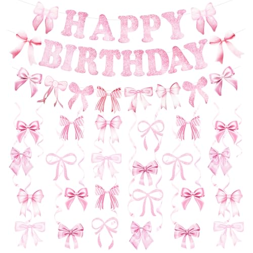 Bliceon Rosa Schleife Geburtstag Dekorationen Kokette Partyzubehör mit Happy Birthday Banner, Girlande und Wirbeln für Mädchen Geburtstag Feiern Perfekt für Themenpartys Bliceon Rosa Schleife Geburtstag Dekorationen Kokette Partyzubehör mit Happy Birthday Banner, Girlande und Wirbeln für Mädchen Geburtstag Feiern Perfekt für Themenpartys von Bliceon