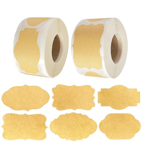 Bliceon Selbstklebende Kraftpapier Etiketten, 600 Stück (2 Rollen) für Marmeladen, Geschenke & DIY! Handmade Aufkleber zum Beschriften, für Etikettierung und kreative Projekte von Bliceon
