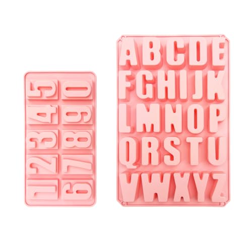 Bliceon Silikonformen Buchstaben und Zahlen A-Z & 0-9, 3D Gießform Set für Schokolade, Seifen, Epoxidharz – Große, rosa Silikonformen für kreative DIY-Projekte und Backen von Bliceon