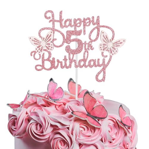 Bliceon Tortenaufsatz zum 5. Geburtstag, rosa 3D-Schmetterlings-Kuchenaufsätze, rosa Schmetterlingsparty-Dekorationen für Kuchendekorationen, Mädchen, 5 Jahre alte Geburtstagsfeier Bliceon Tortenaufsatz zum 5. Geburtstag, rosa 3D-Schmetterlings-Kuchenaufsätze, rosa Schmetterlingsparty-Dekorationen für Kuchendekorationen, Mädchen, 5 Jahre alte Geburtstagsfeier von Bliceon