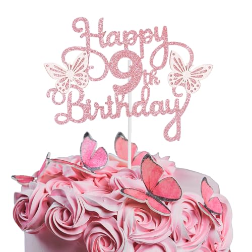 Bliceon Tortenaufsatz zum 9. Geburtstag, rosa 3D-Schmetterlings-Kuchenaufsätze, rosa Schmetterlingsparty-Dekorationen für Kuchendekorationen, Mädchen, 9 Jahre alte Geburtstagsfeier von Bliceon