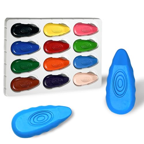 Bliceon Waschbare Wachsmalstifte für Kinder, 12 Farben, grobe Wachsmalstifte für Kinder im Alter von 2–4 Jahren, für Bastelarbeiten, Ausmalen und Partytütenfüller, sicheres und lustiges Kunstzubehör von Bliceon