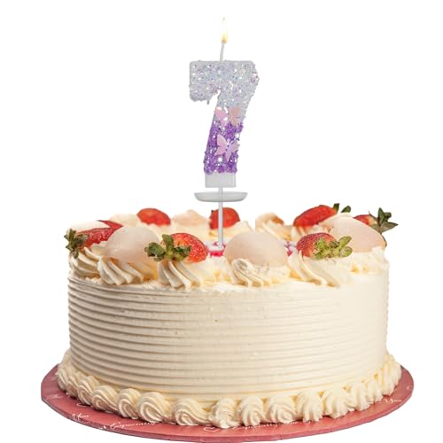 Geburtstagskerzen Zahlen 7, Lila 3D Schmetterling Kerze, Lila Geburtstage Kerze 7, Geburtstage Kuchen Topper Dekoration, Geburtstagskerzen Dekoration von Bliceon
