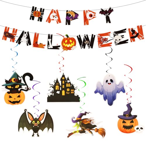 Halloween-Dekorationen, 7 Stück Kürbis-Halloween-Banner Dekorationen, Happy Halloween-Banner und hängende Dekoration, für Party-Dekoration, gruselige hängende Dekorationen Halloween-Dekorationen, 7 Stück Kürbis-Halloween-Banner Dekorationen, Happy Halloween-Banner und hängende Dekoration, für Party-Dekoration, gruselige hängende Dekorationen von Bliceon