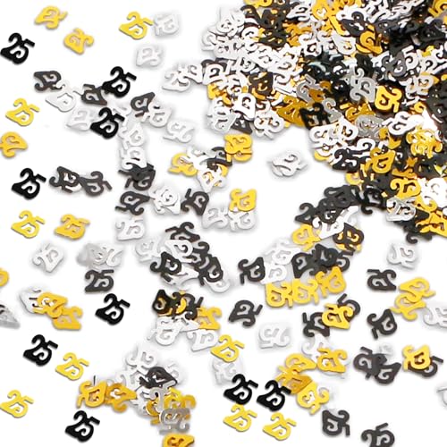 Konfetti zum 25. Geburtstag, 30 g, Schwarz, Gold, Silber, Metallic, Glitzerfolie, Pailletten, Tischkonfetti, Schwarz, Gold und Silber, Party-Dekorationen, Zubehör für 25 Jahre Geburtstagsparty von Bliceon