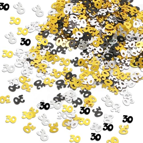 Konfetti zum 30. Geburtstag, 30 g, Schwarz, Gold, Silber, Metallic, Glitzerfolie, Pailletten, Tischkonfetti, Schwarz, Gold und Silber, Party-Dekorationen, Zubehör für 30 Jahre Geburtstagsparty Konfetti zum 30. Geburtstag, 30 g, Schwarz, Gold, Silber, Metallic, Glitzerfolie, Pailletten, Tischkonfetti, Schwarz, Gold und Silber, Party-Dekorationen, Zubehör für 30 Jahre Geburtstagsparty von Bliceon