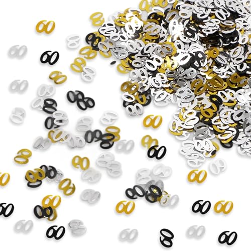 Konfetti zum 60. Geburtstag, 30 g, Schwarz, Gold, Silber, Metallic, Glitzerfolie, Pailletten, Tischkonfetti, Schwarz, Gold und Silber, Party-Dekorationen, Zubehör für 60 Jahre Geburtstagsparty von Bliceon